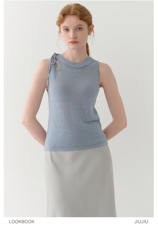 Tie Strap Cutout Shoulder Sleeveless Knit Top