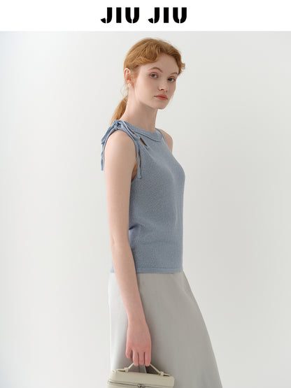 Tie Strap Cutout Shoulder Sleeveless Knit Top