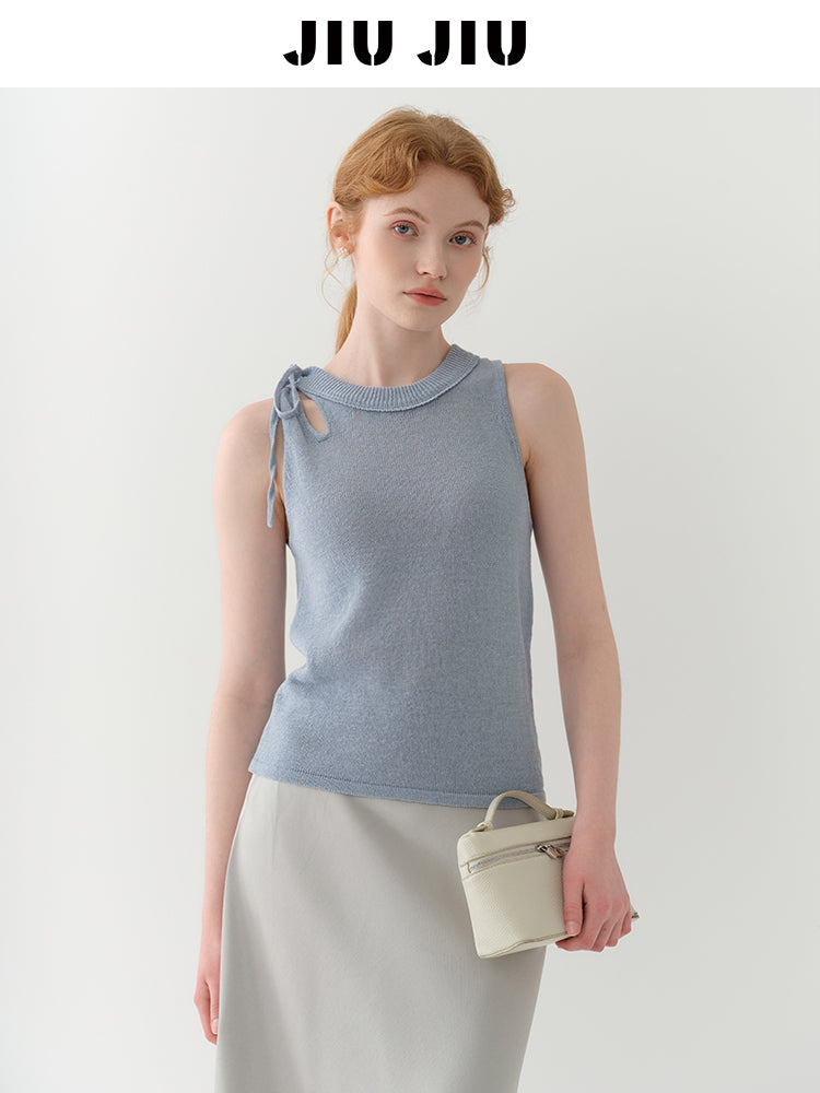 Tie Strap Cutout Shoulder Sleeveless Knit Top