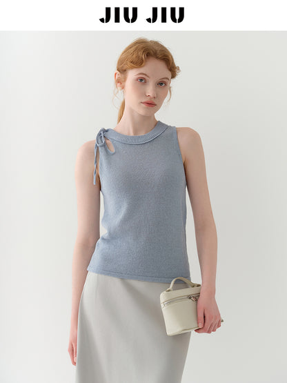 Tie Strap Cutout Shoulder Sleeveless Knit Top