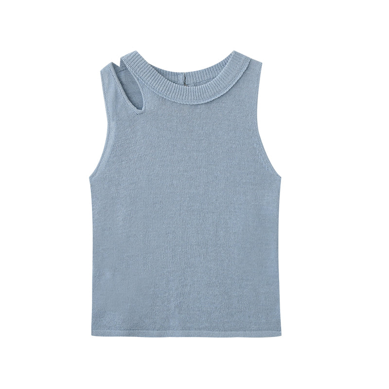 Tie Strap Cutout Shoulder Sleeveless Knit Top