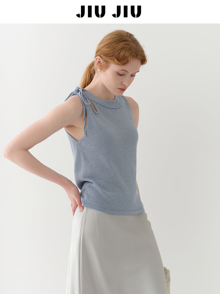 Tie Strap Cutout Shoulder Sleeveless Knit Top