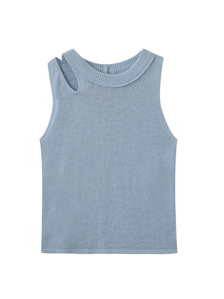 Tie Strap Cutout Shoulder Sleeveless Knit Top