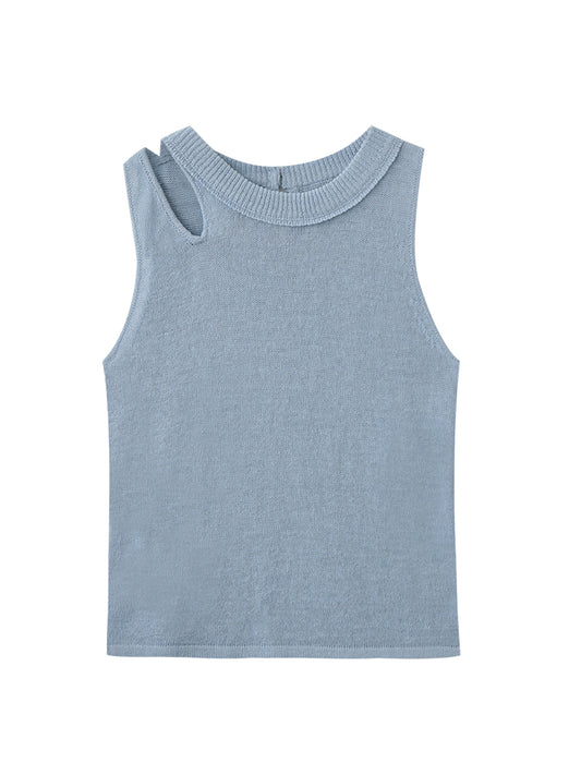 Tie Strap Cutout Shoulder Sleeveless Knit Top