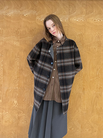 Plaid Wool Blend Double Layer Coat With Matching Scarf