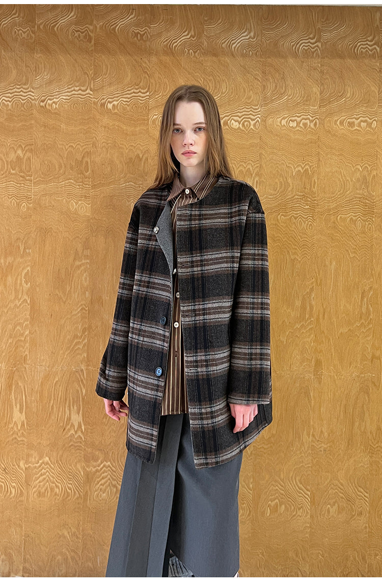 Plaid Wool Blend Double Layer Coat With Matching Scarf