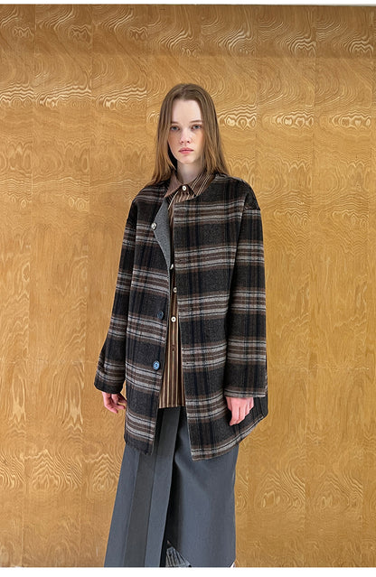 Plaid Wool Blend Double Layer Coat With Matching Scarf