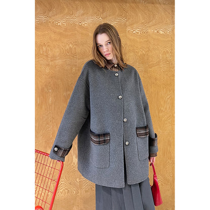 Plaid Wool Blend Double Layer Coat With Matching Scarf