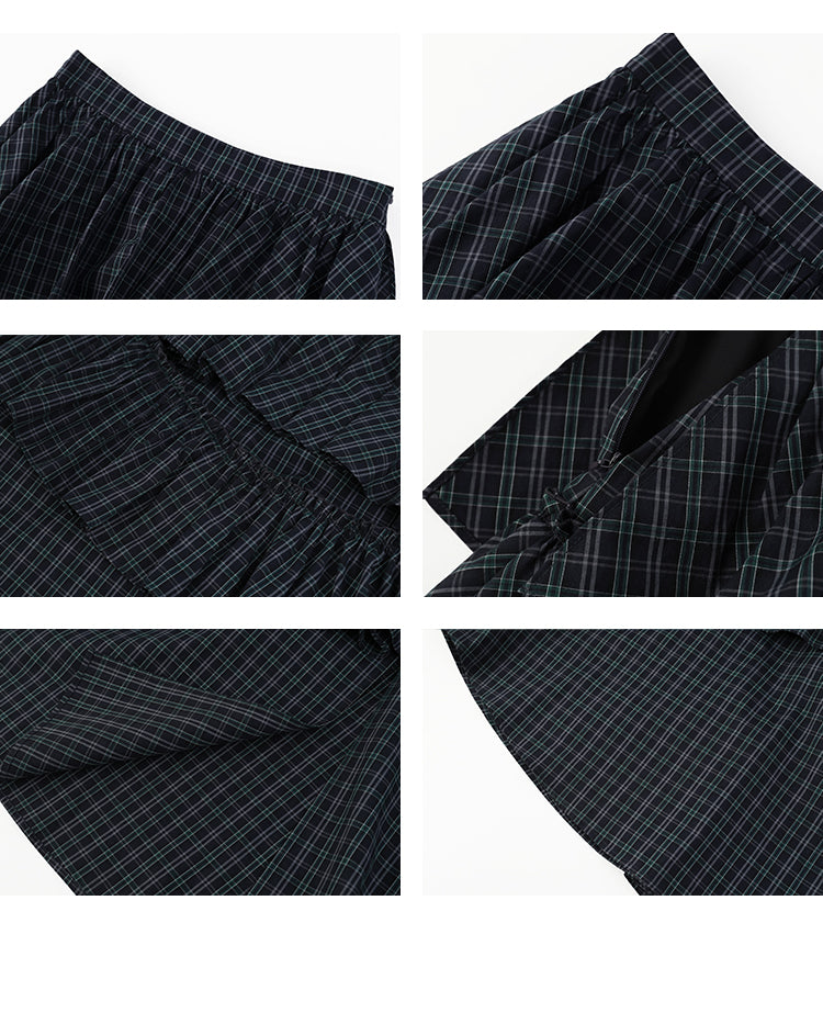 Ruffled Tiered Plaid Maxi Skirt With Side Slit