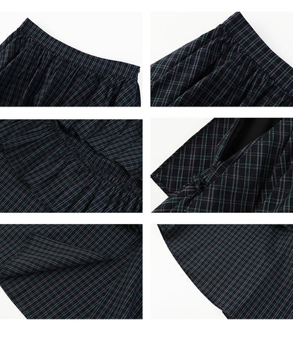 Ruffled Tiered Plaid Maxi Skirt With Side Slit