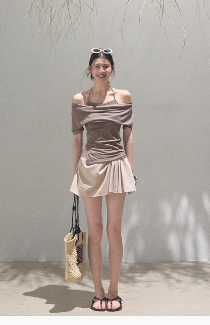 Draped Mini Skirt With Logo Label