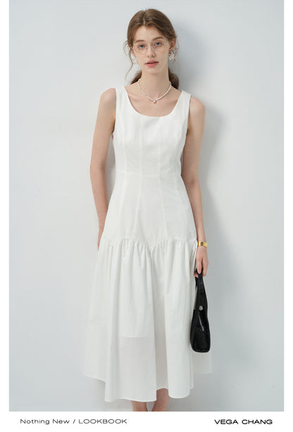 Scalloped Panel Sleeveless Midi Dress