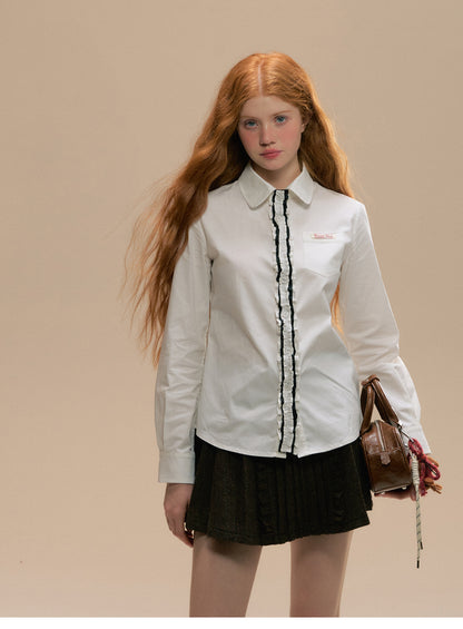 Luxury Cotton Shirt With Removable Ruffle