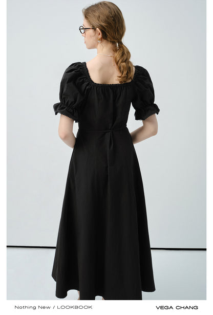 Zip-Up Puff Sleeve Shirt Dress With Slit