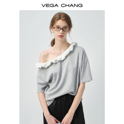 Off-Shoulder Frill Neck Tee