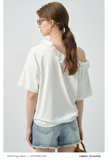 Off-Shoulder Frill Neck Tee
