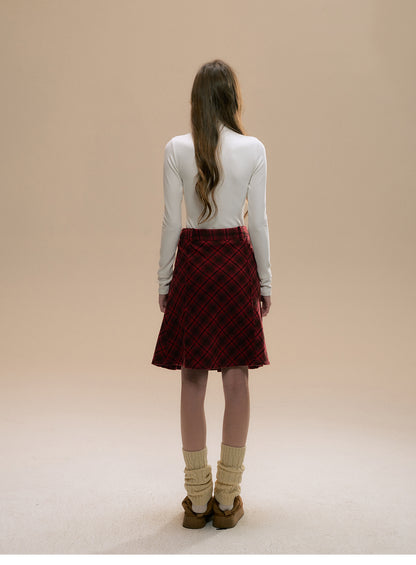 High Waist Plaid Pleated Midi Skirt