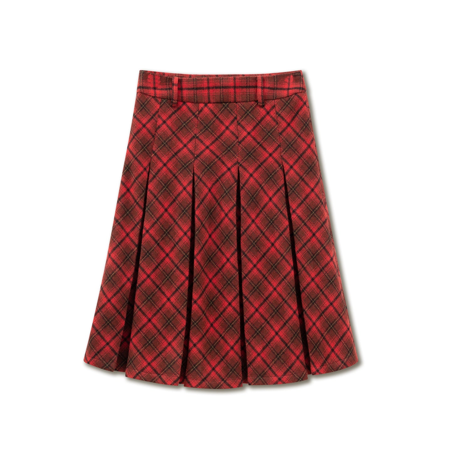 High Waist Plaid Pleated Midi Skirt