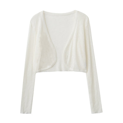 Open-Front Cropped Sheer Knit Cardigan