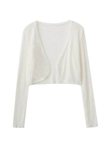 Open-Front Cropped Sheer Knit Cardigan