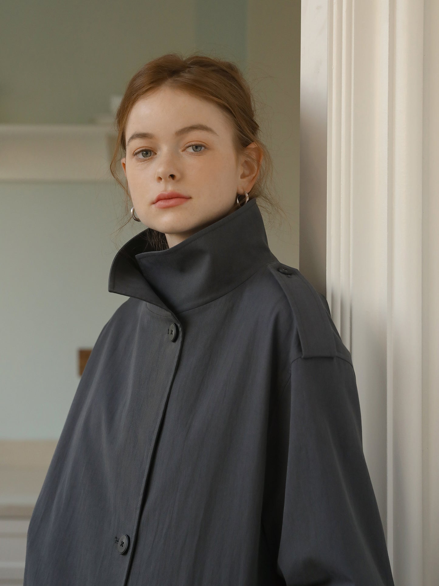 Stand Collar Belted Trench Coat