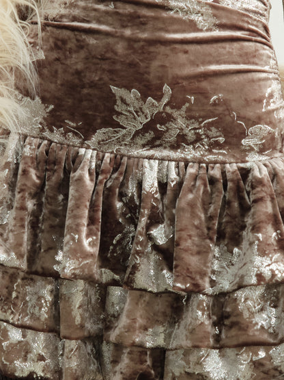 Metallic Floral Velvet Open-Back Tiered Dress