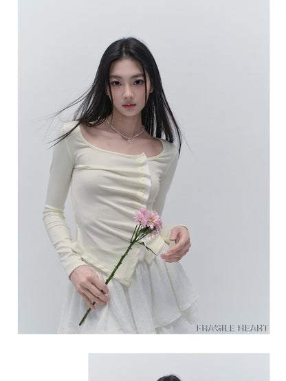Asymmetric Wave-Front Ballet Neck Top