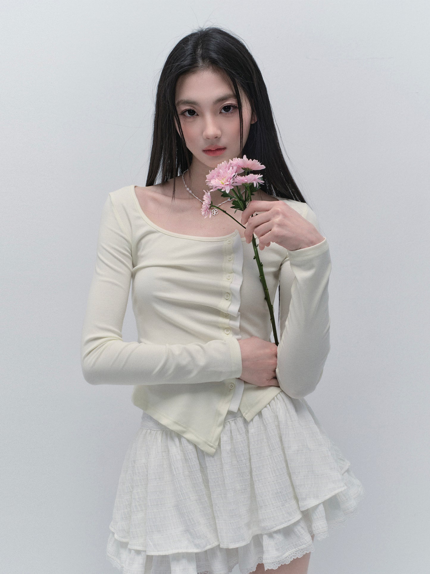 Asymmetric Wave-Front Ballet Neck Top