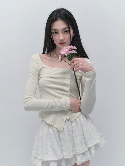 Asymmetric Wave-Front Ballet Neck Top