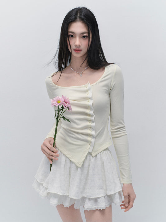 Asymmetric Wave-Front Ballet Neck Top