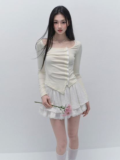 Asymmetric Wave-Front Ballet Neck Top