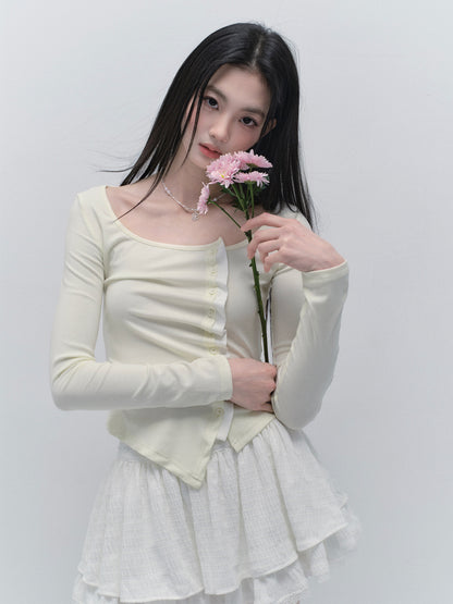 Asymmetric Wave-Front Ballet Neck Top