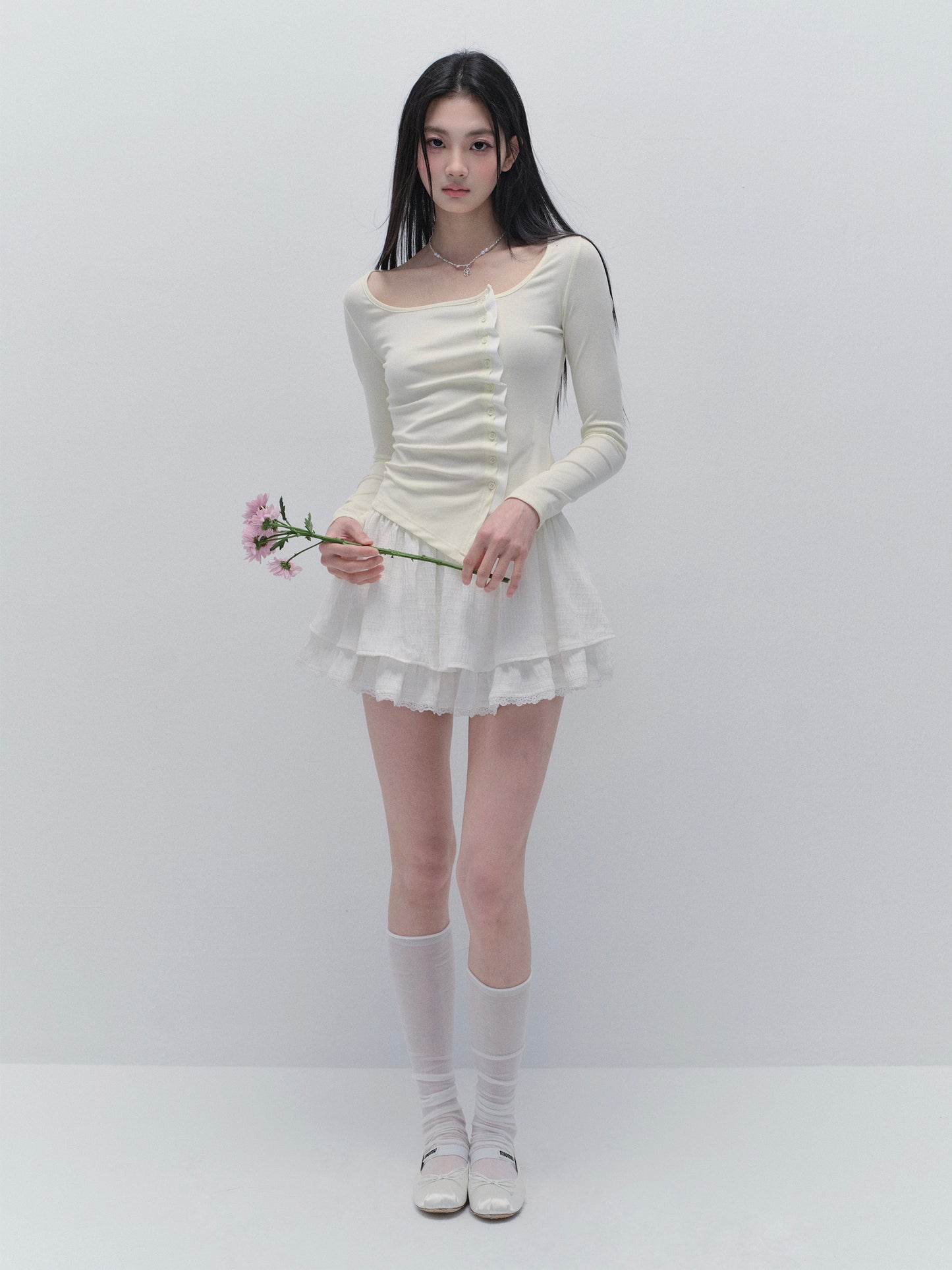 Asymmetric Wave-Front Ballet Neck Top