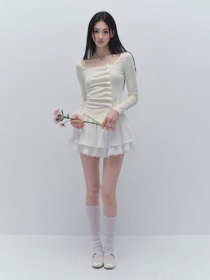 Asymmetric Wave-Front Ballet Neck Top