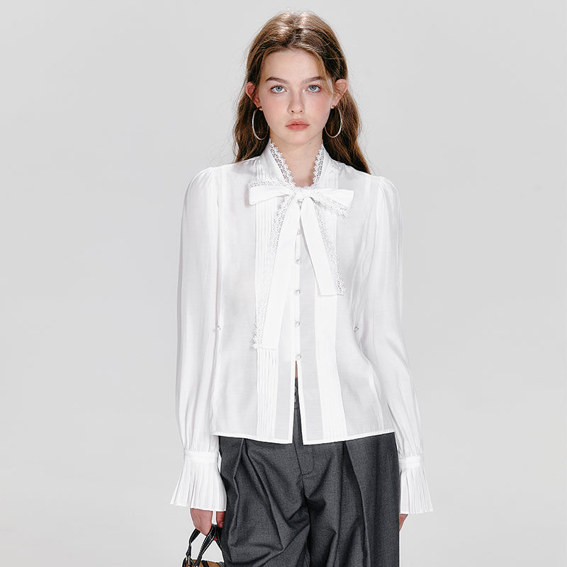 Square Collar Waistcoat, Tie Neck Blouse, Tuck Trousers