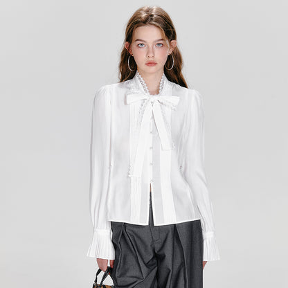Square Collar Waistcoat, Tie Neck Blouse, Tuck Trousers
