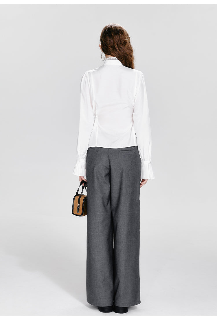 Square Collar Waistcoat, Tie Neck Blouse, Tuck Trousers