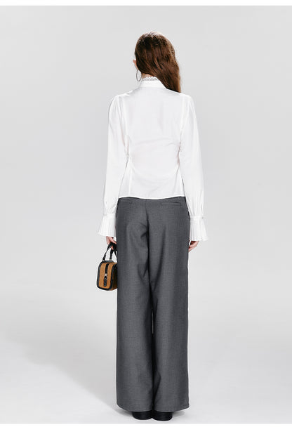 Square Collar Waistcoat, Tie Neck Blouse, Tuck Trousers