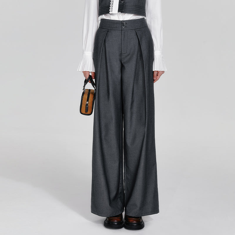 Square Collar Waistcoat, Tie Neck Blouse, Tuck Trousers