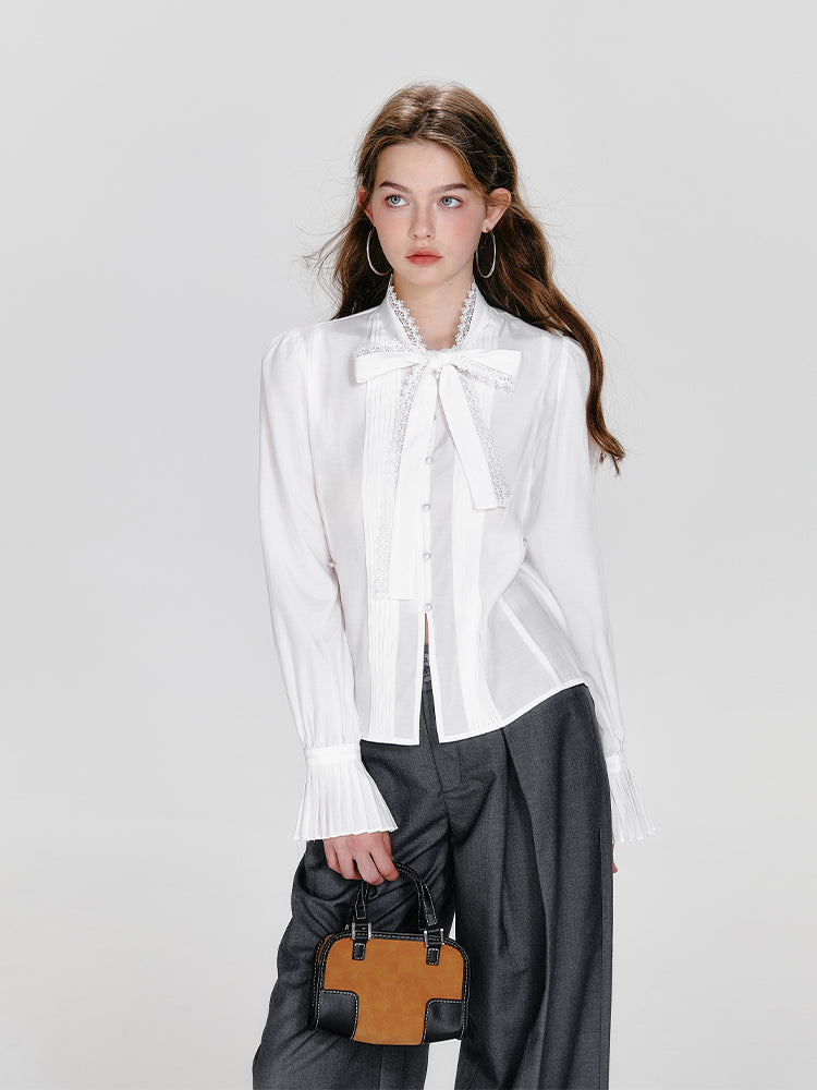 Square Collar Waistcoat, Tie Neck Blouse, Tuck Trousers