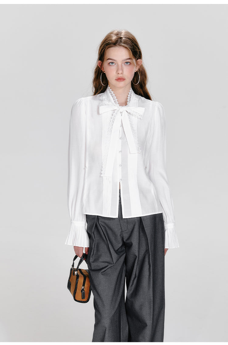 Square Collar Waistcoat, Tie Neck Blouse, Tuck Trousers