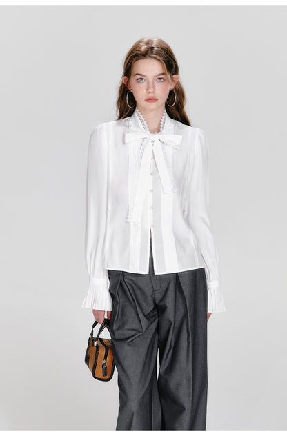 Square Collar Waistcoat, Tie Neck Blouse, Tuck Trousers