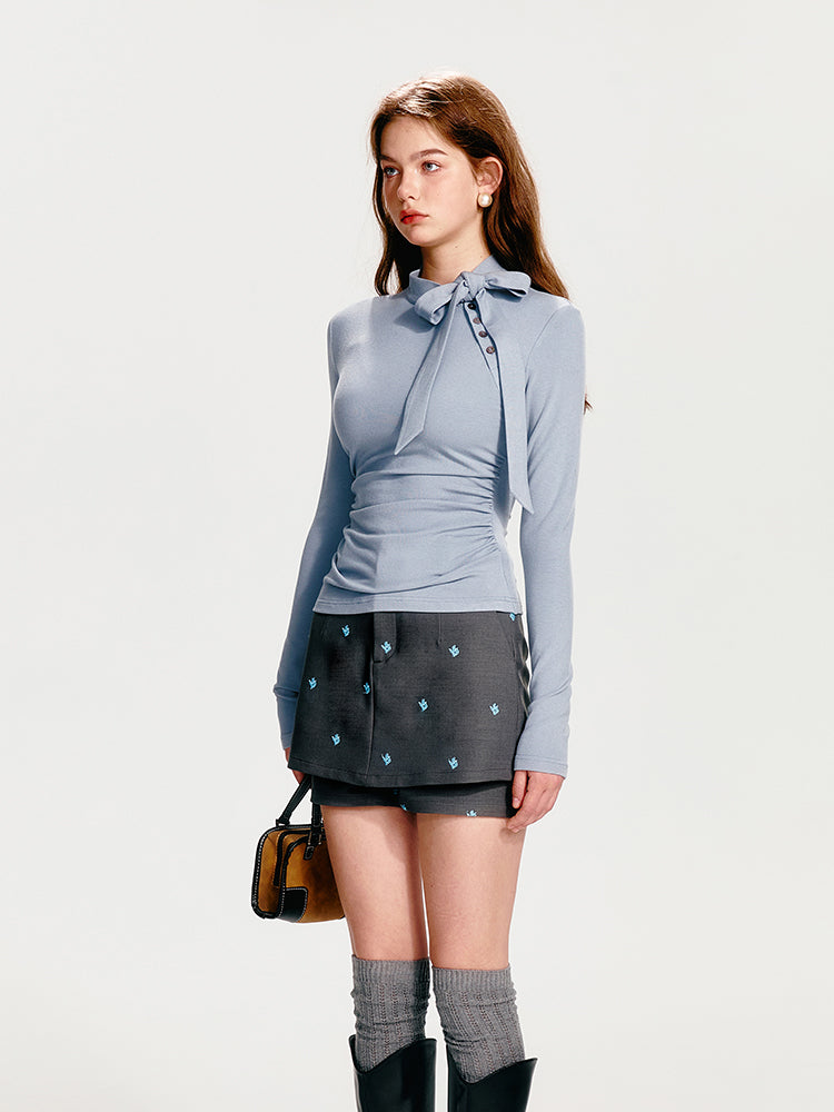 Slim Fit Asymmetrical Tie Neck Top