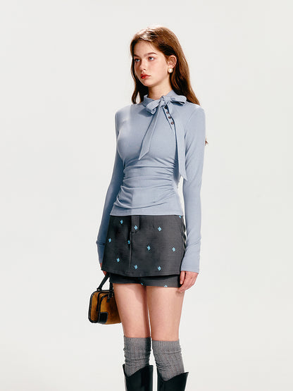 Slim Fit Asymmetrical Tie Neck Top