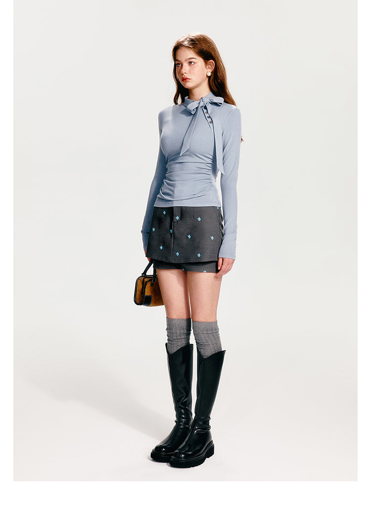 Slim Fit Asymmetrical Tie Neck Top