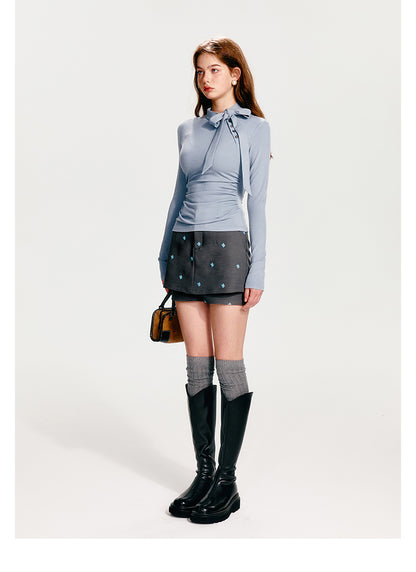 Slim Fit Asymmetrical Tie Neck Top