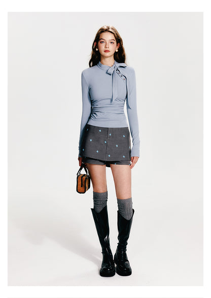 Slim Fit Asymmetrical Tie Neck Top
