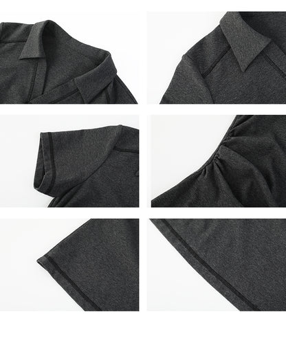 Side-Gathered Collared Mini Dress With Exposed Stitching