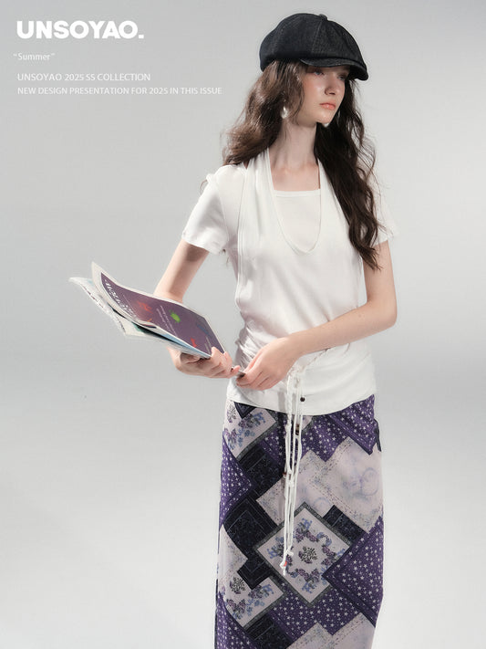 Layered Top & Maxi Skirt With Patchwork Print
