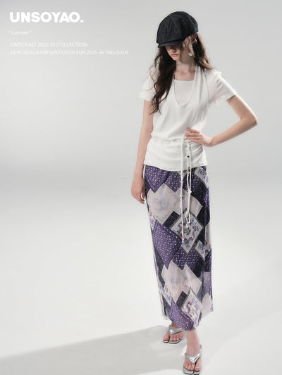 Layered Top & Maxi Skirt With Patchwork Print